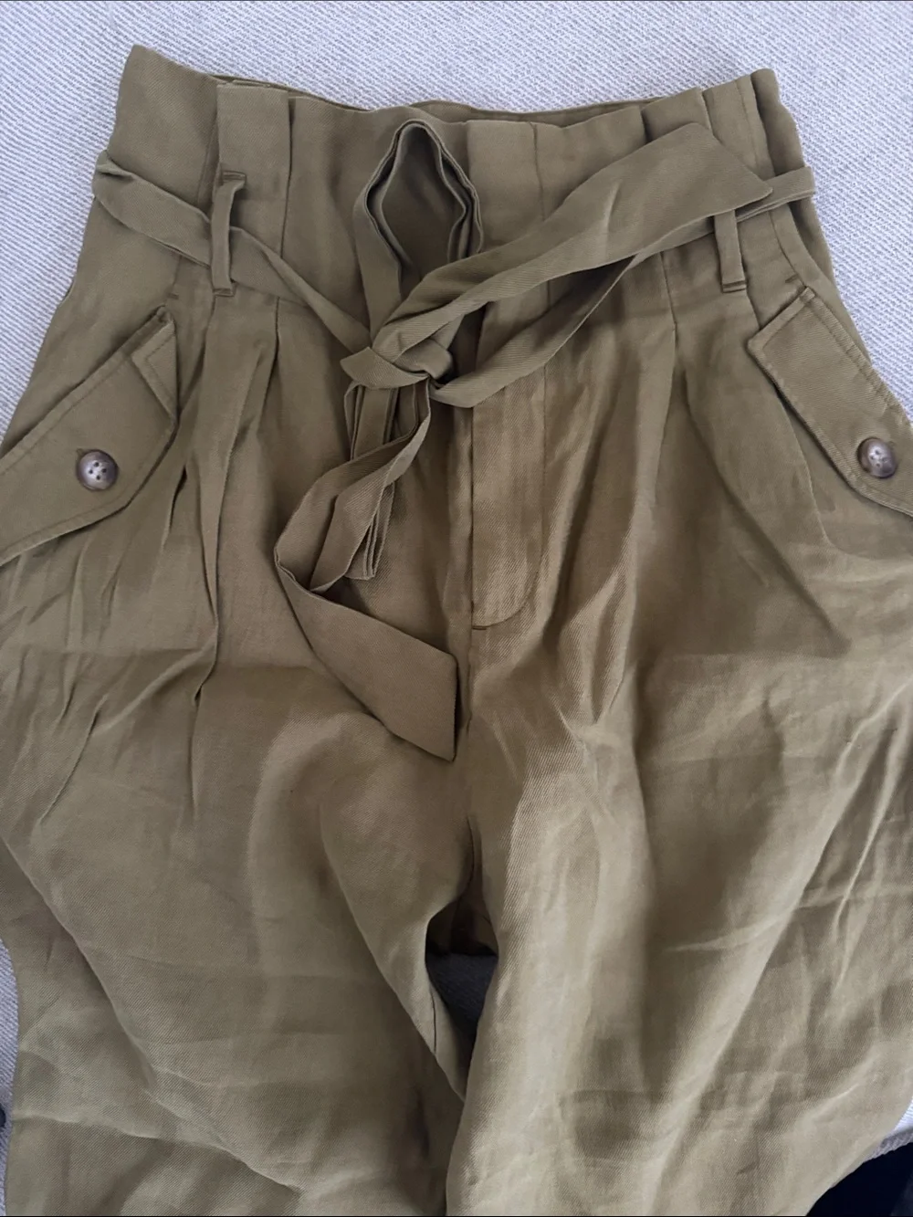 H&M High-Waist Olive Paperbag trousers